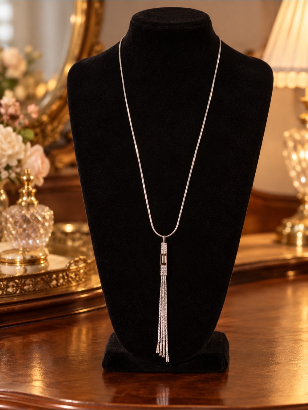 Swarovski Silver Crystal Tassel Necklace